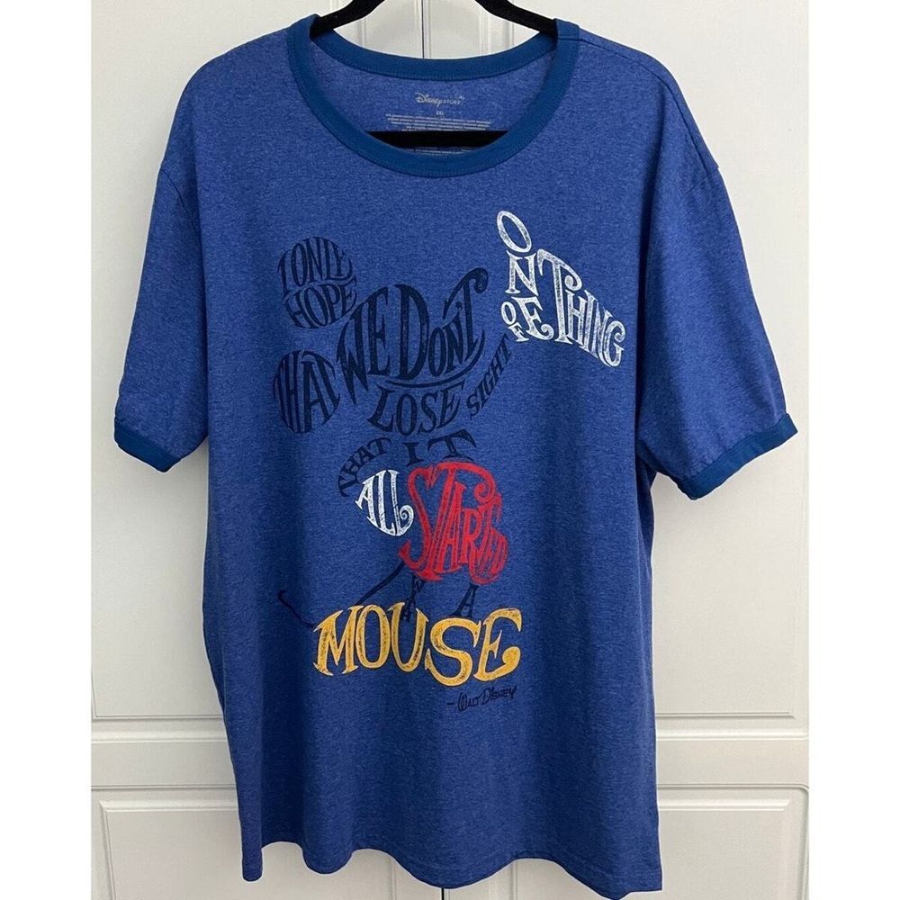 Disney Mickey Mouse Ringer Tee Blue Heathered It All Started With A Mouse Shirt